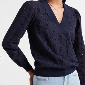 Express Eyelet Lace V-Neck Popover